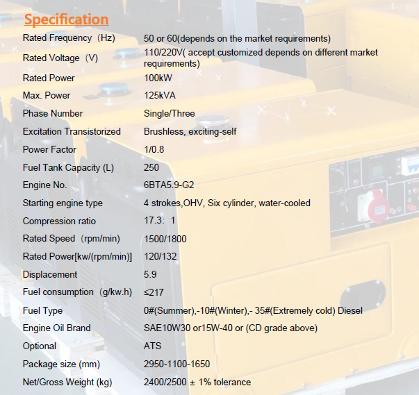 Dunbar 100kW Water-Cooled Silent Diesel Generator