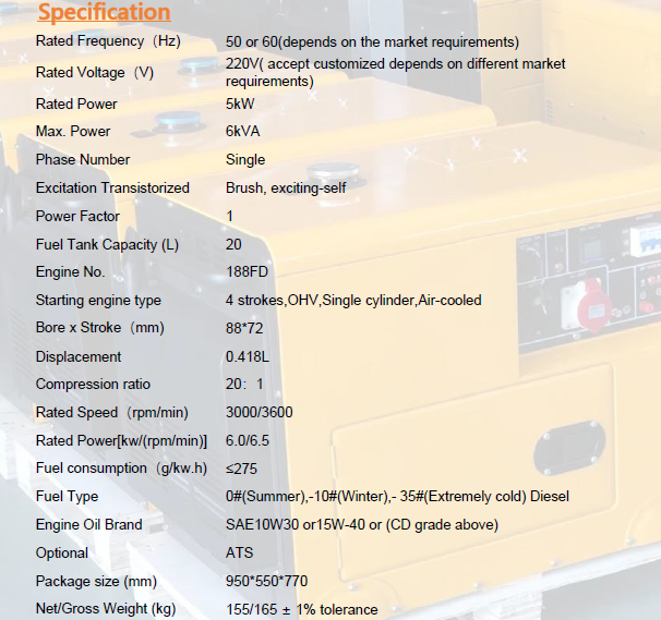 Dunbar 5kW Air-Cooled Silent Diesel Generator