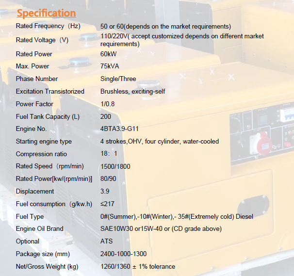 Dunbar 60kW Water-Cooled Silent Diesel Generator