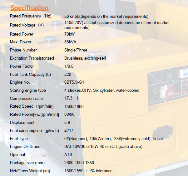 Dunbar 70kW Water-Cooled Silent Diesel Generator