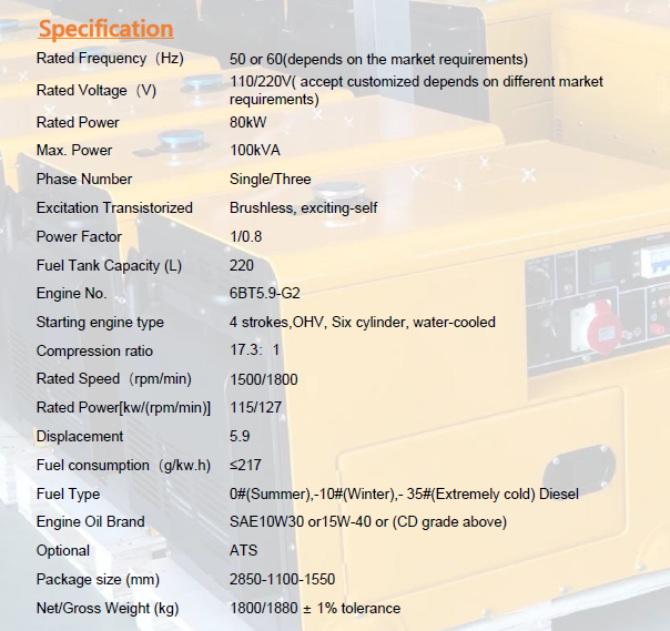 Dunbar 80kW Water-Cooled Silent Diesel Generator