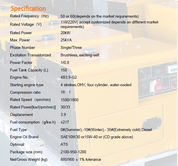 Dunbar 20kW Water-Cooled Silent Diesel Generator